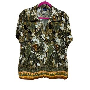 Gloria Vanderbilt Casuals 2X Floral Print Button Shirt‎ Short Sleeve Cottagecore